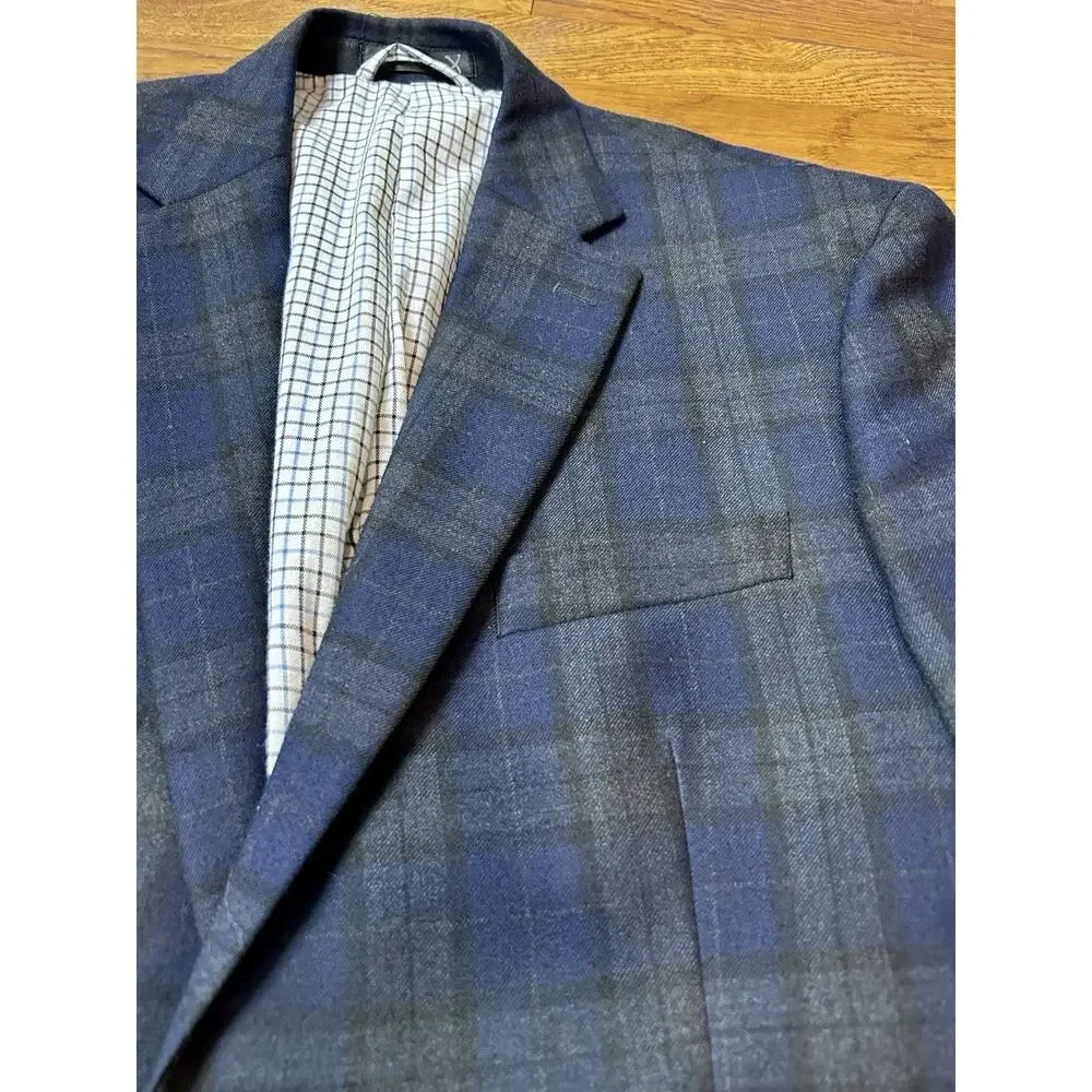 Lauren Ralph‎ Lauren Men's 100% Wool Plaid Jacket Blazer Dark Blue Size 42R